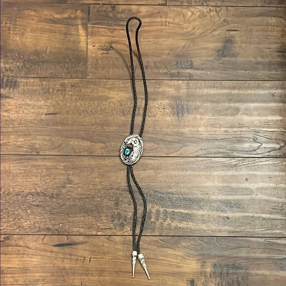 Vintage Southwestern Style Bolo with Genuine Coral and Turquoise SSI USA